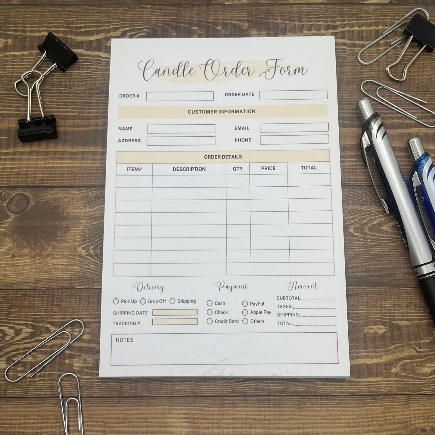 Candle Order Form Memo Pad