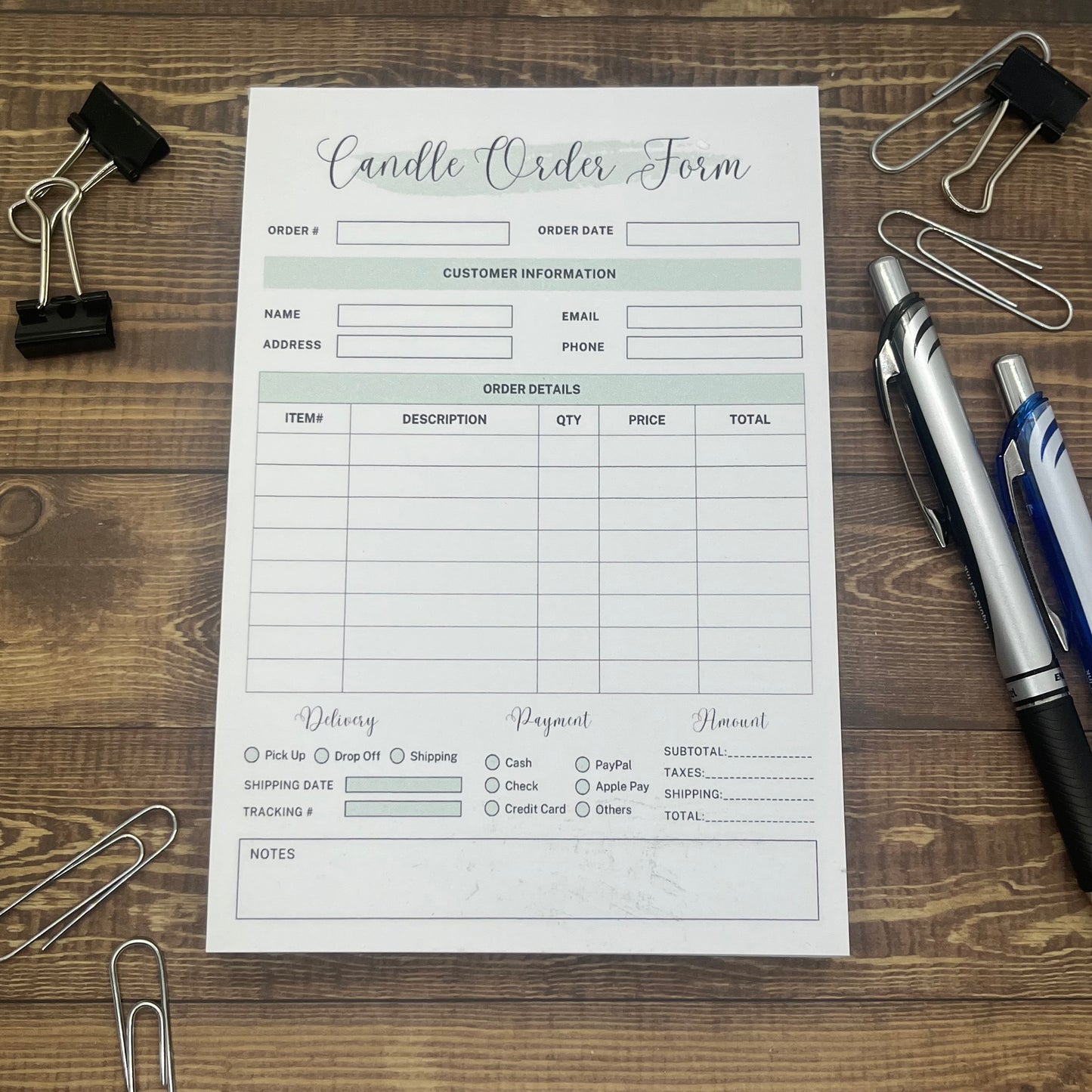 Candle Order Form Memo Pad