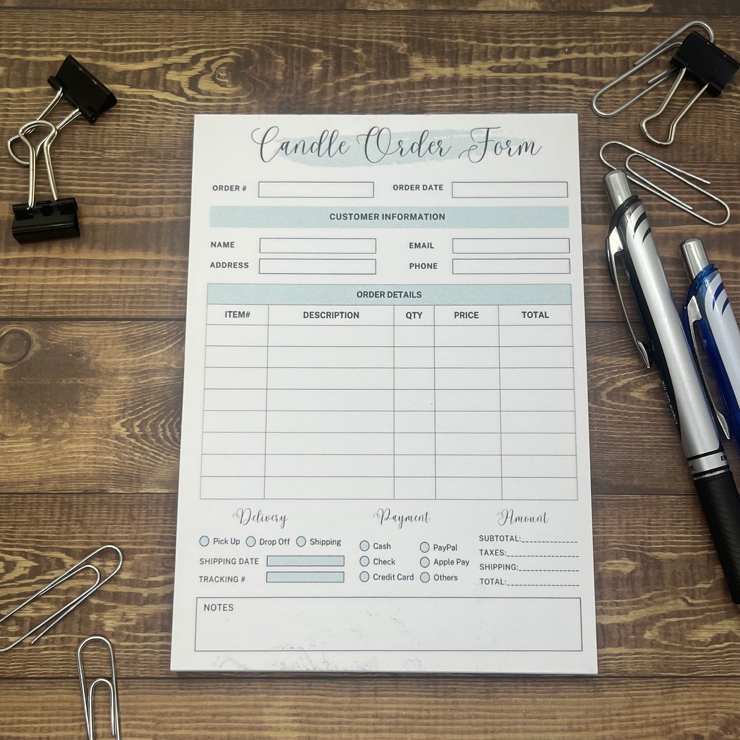 Candle Order Form Memo Pad