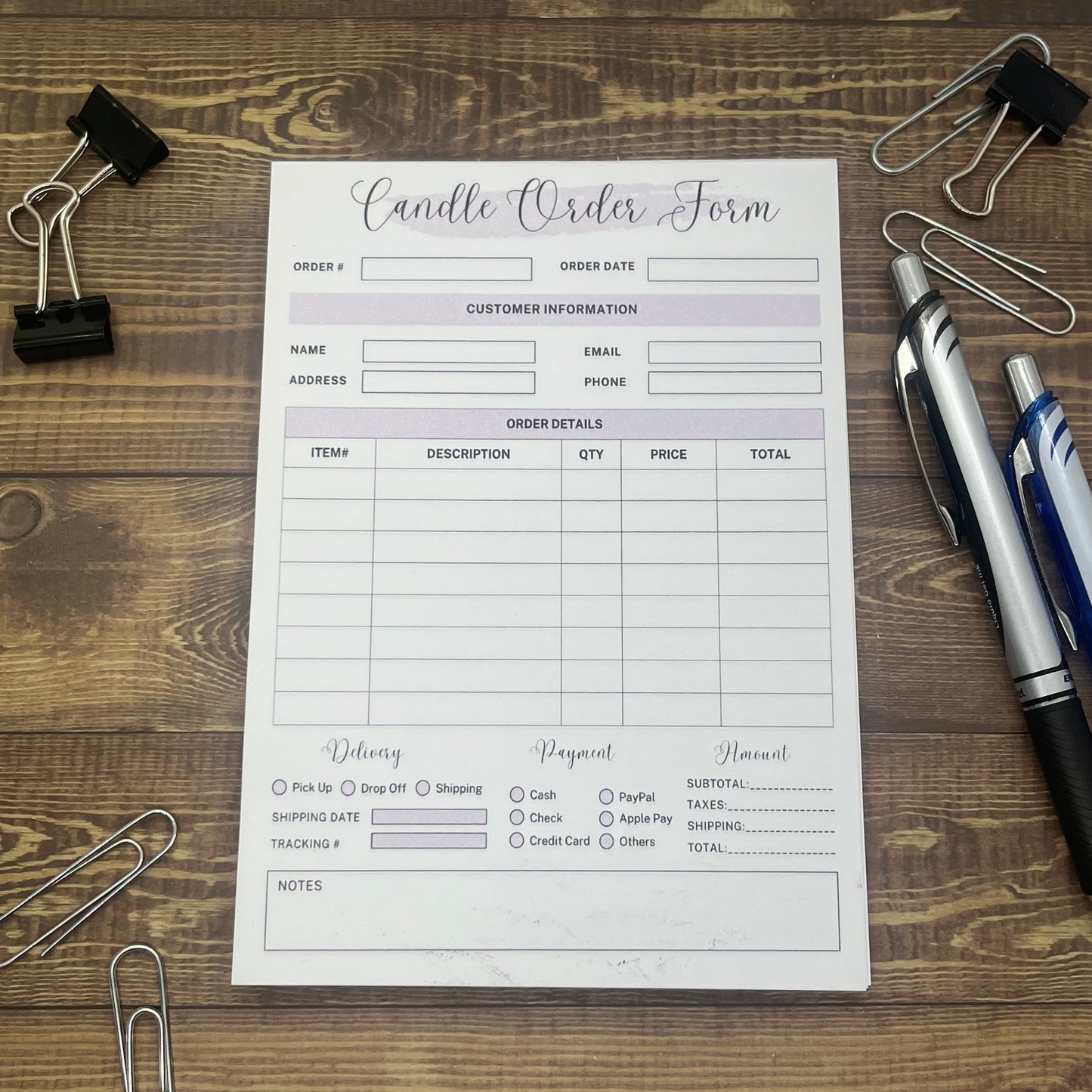 Candle Order Form Memo Pad