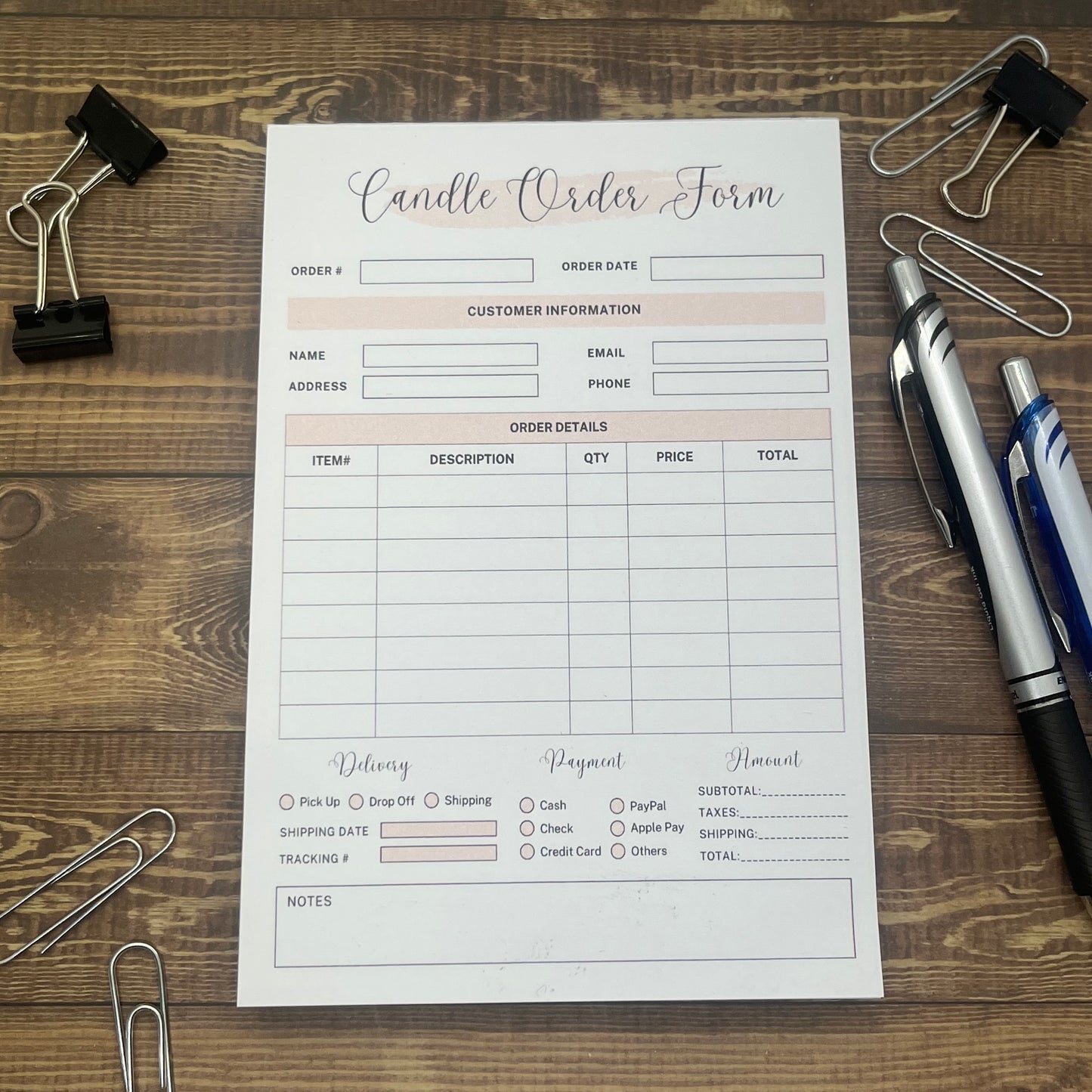 Candle Order Form Memo Pad