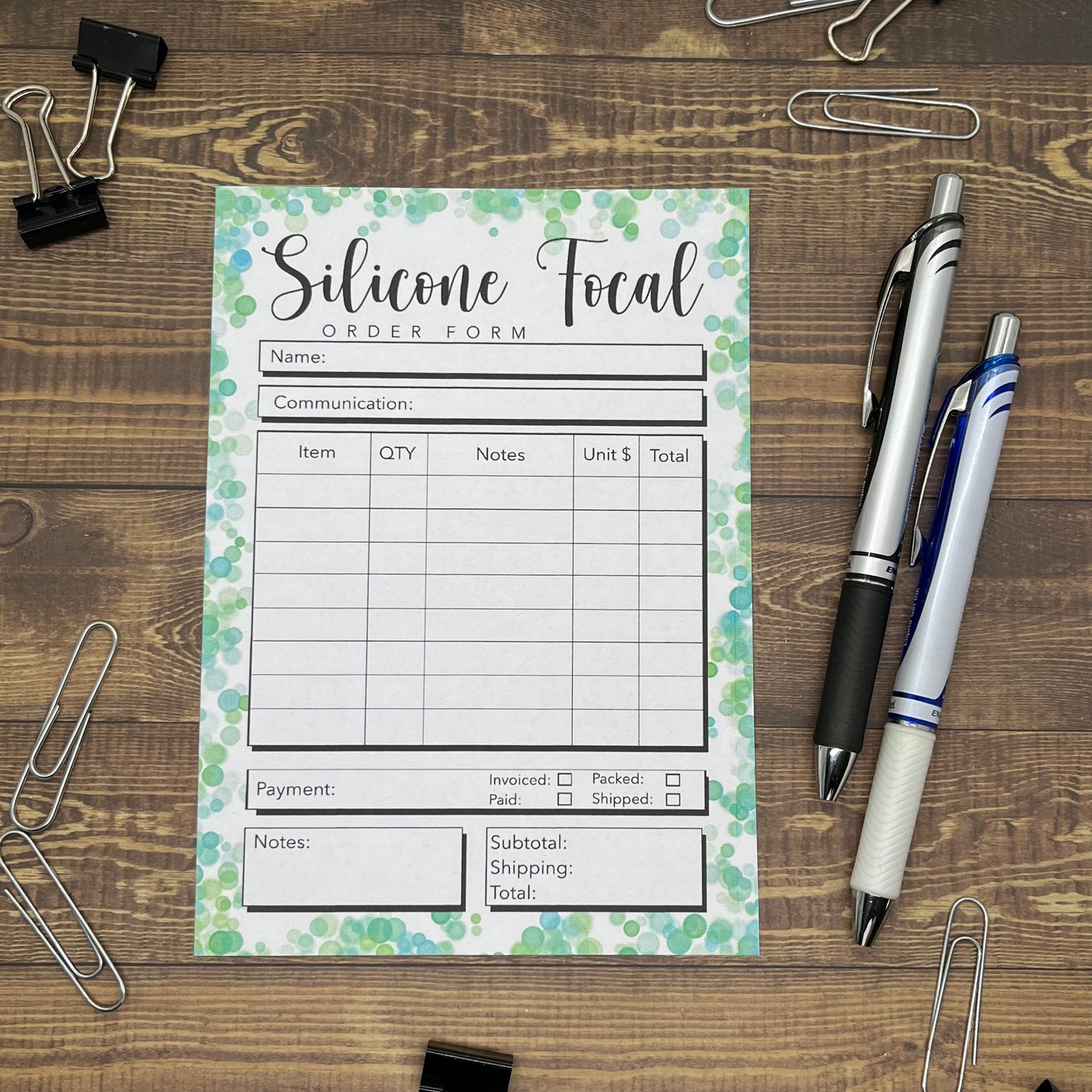 Silicone Focal Order Form Memo Pad