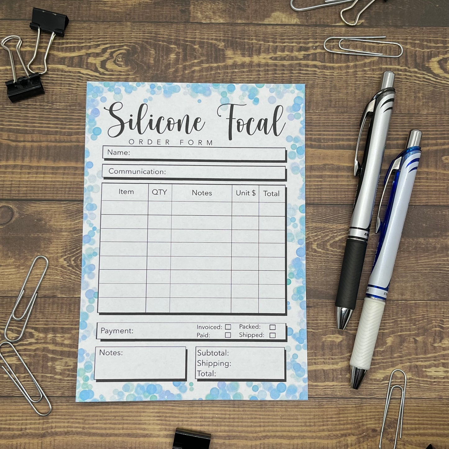 Silicone Focal Order Form Memo Pad