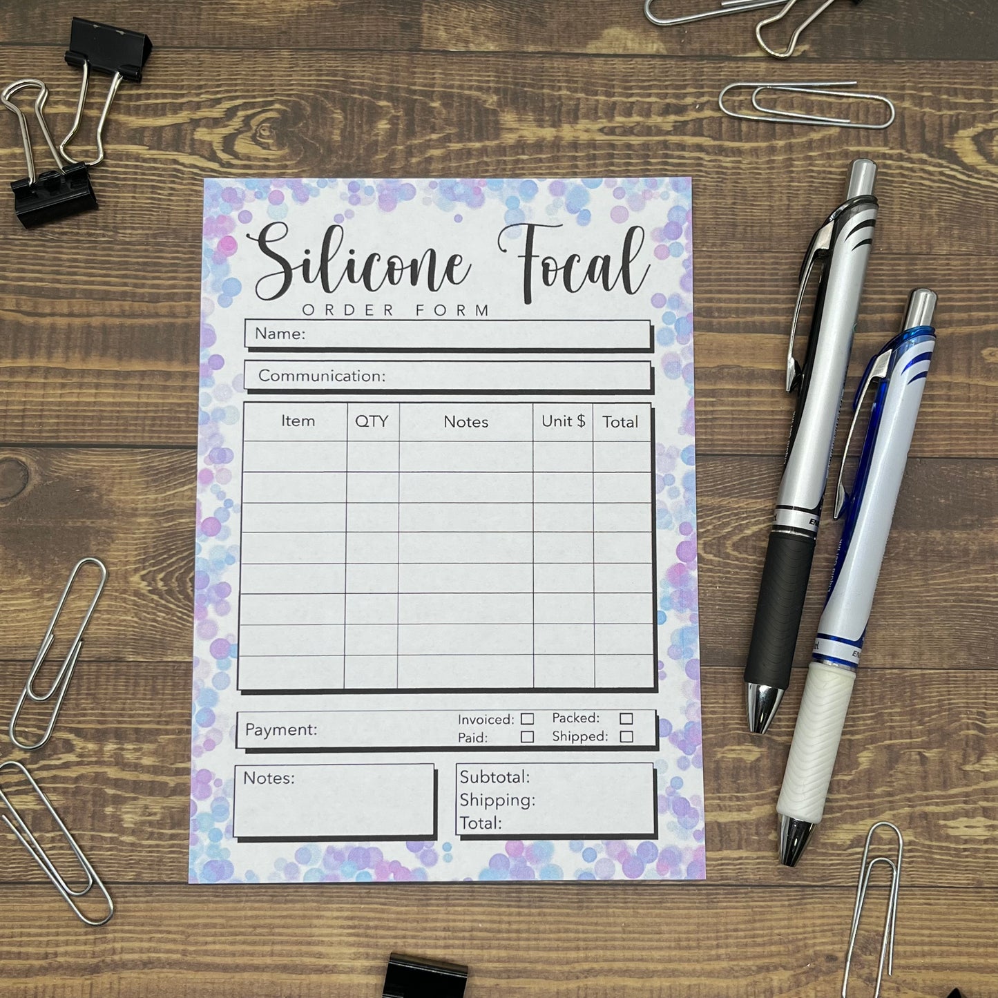 Silicone Focal Order Form Memo Pad