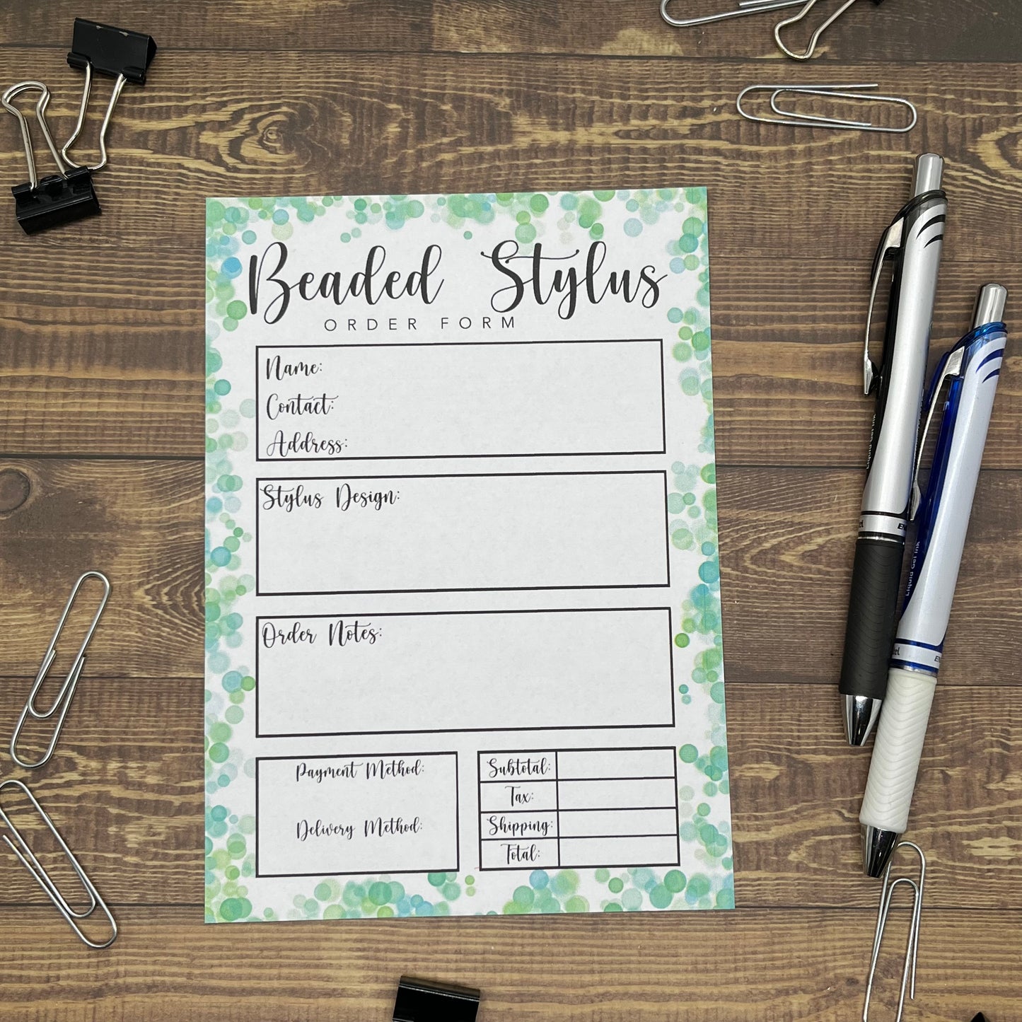 Beaded Stylus Order Form Memo Pad