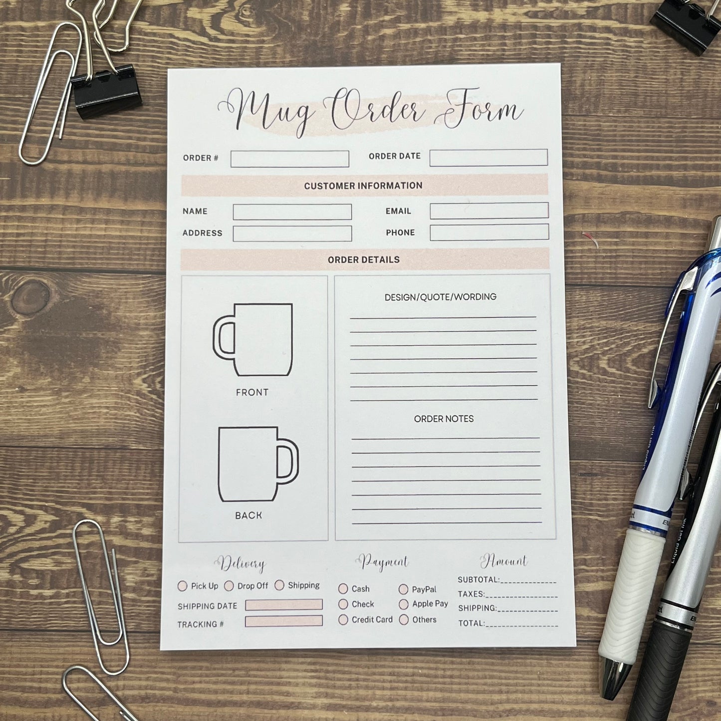 Mug Order Form Memo Pad