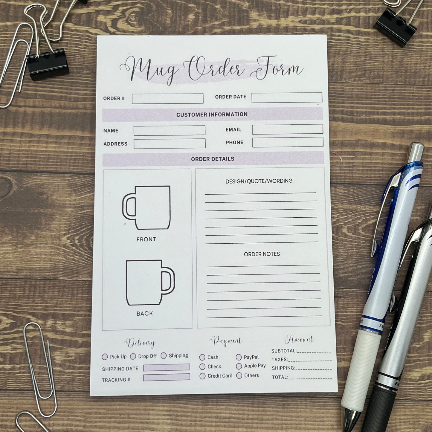 Mug Order Form Memo Pad