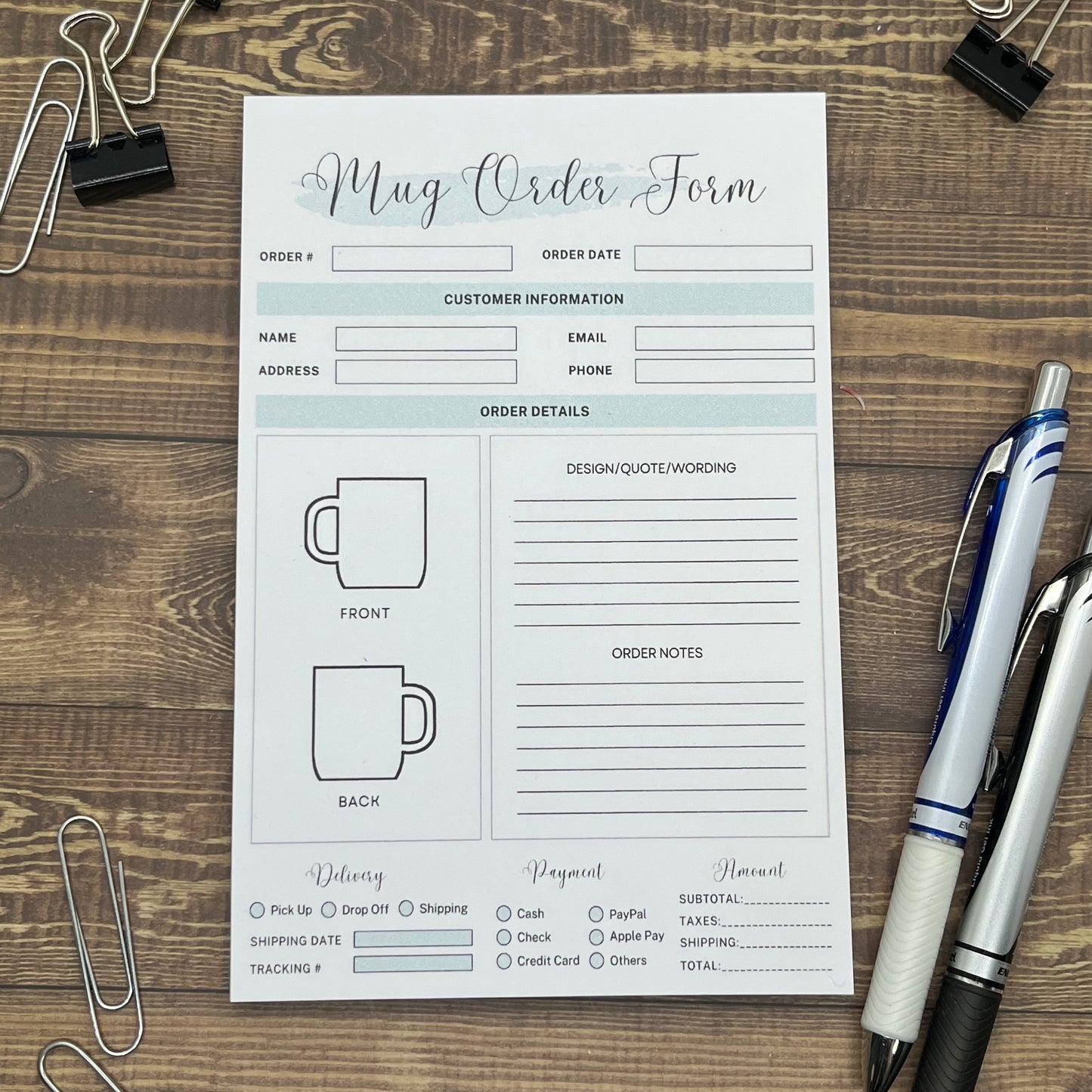 Mug Order Form Memo Pad