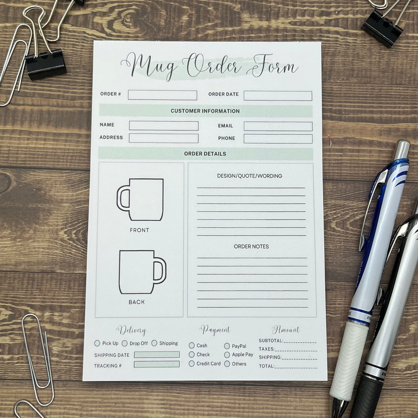 Mug Order Form Memo Pad