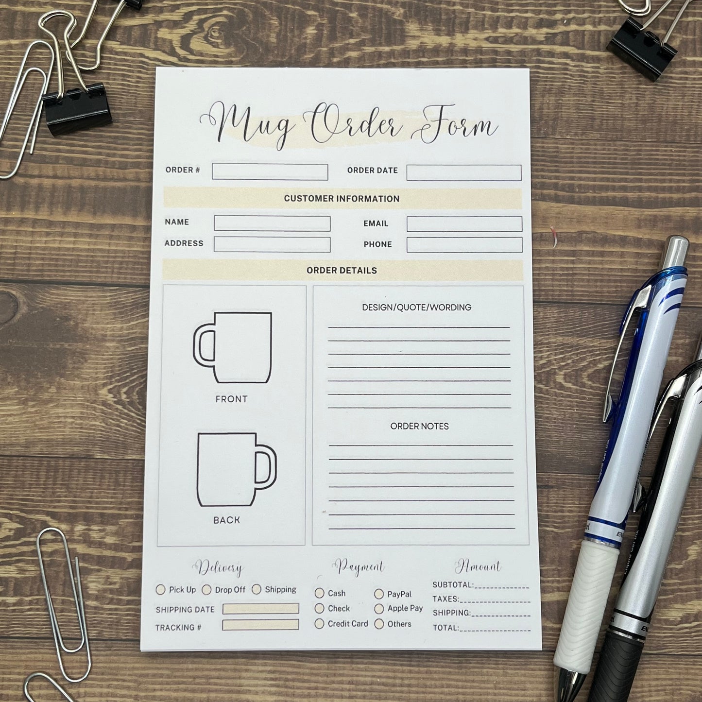 Mug Order Form Memo Pad