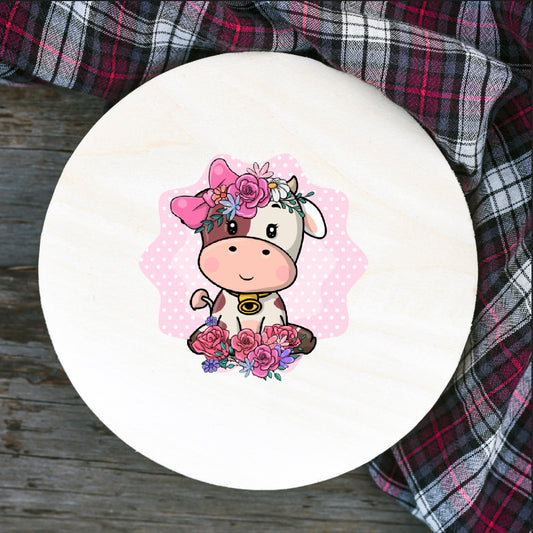 Pink Flower Cow Sticker