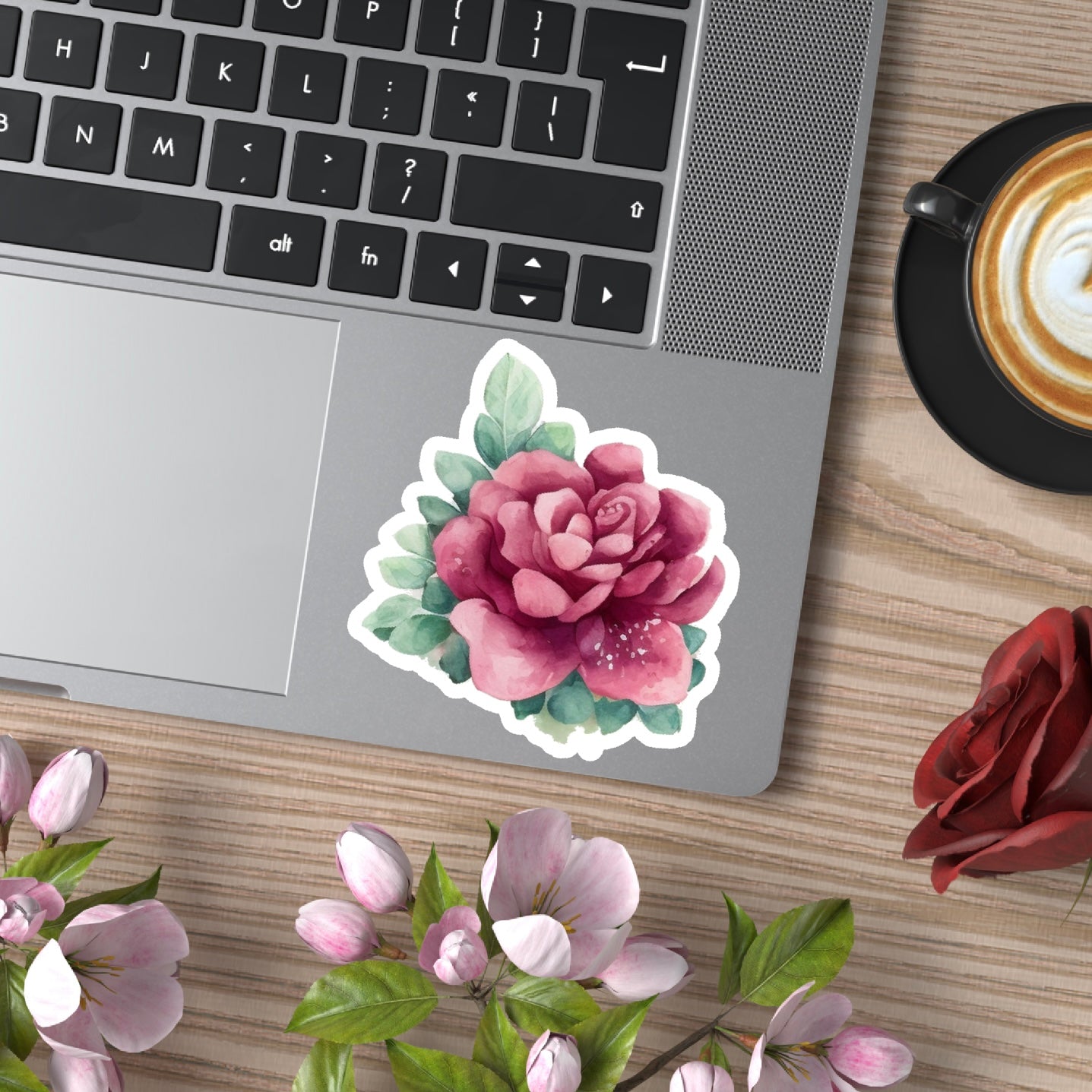 Burgundy Water Color Flower Sticker