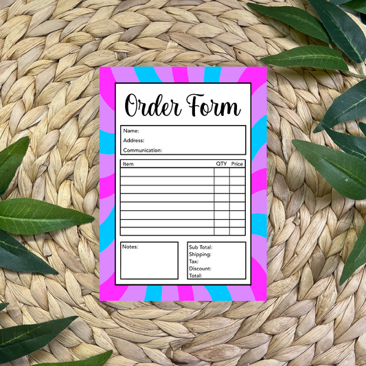 Colorful Order Form Pad (50 pgs- 5x7 inches)