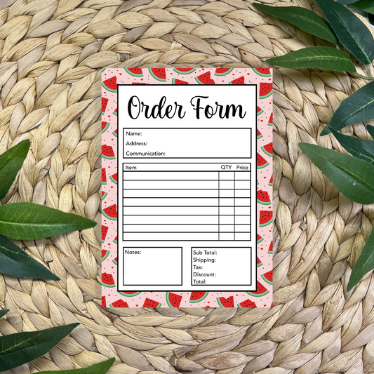 Watermelon Order Form Pad (50 pgs- 5x7 inches)