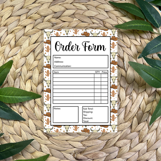 Western Order Form Pad (50 pgs- 5x7 inches)