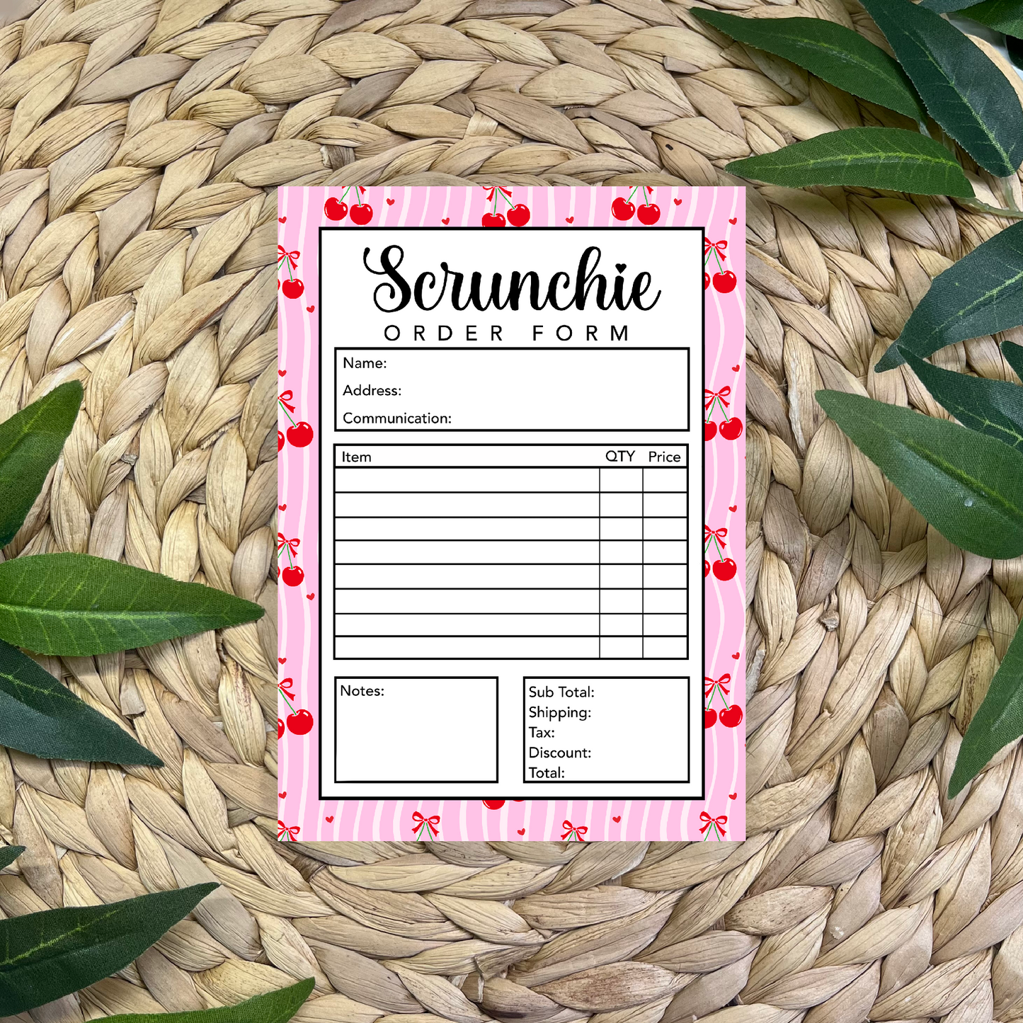 Scrunchie Order Form Pad (50 pgs- 5x7 inches)