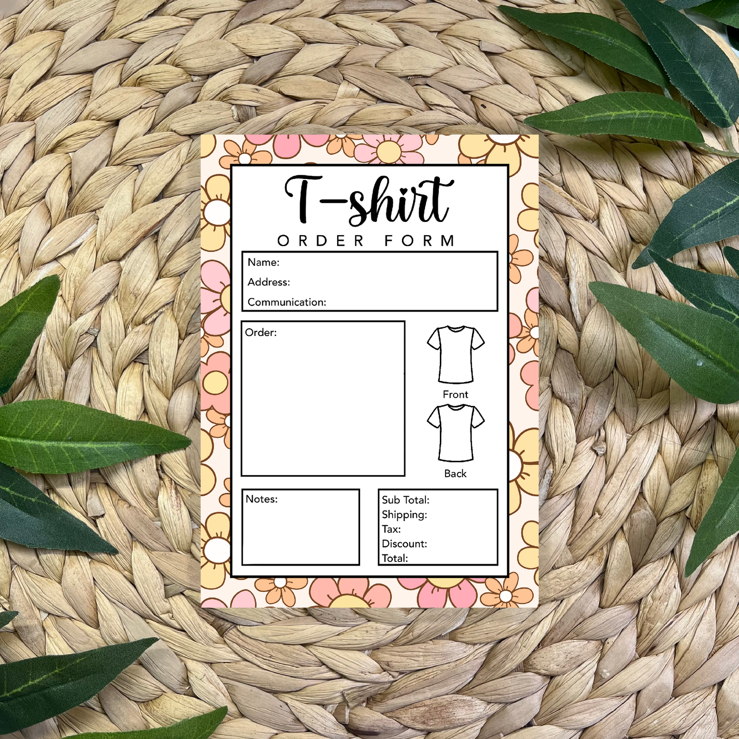 T-shirt Order Form Pad (50 pgs- 5x7 inches)