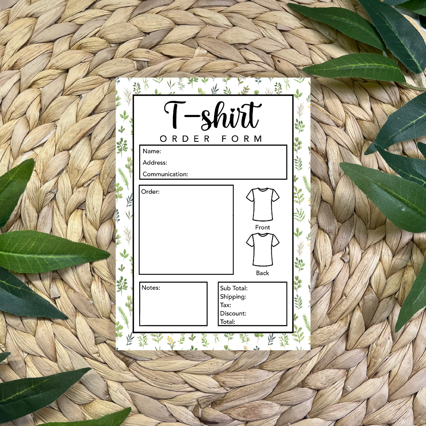 T-shirt Order Form Pad (50 pgs- 5x7 inches)