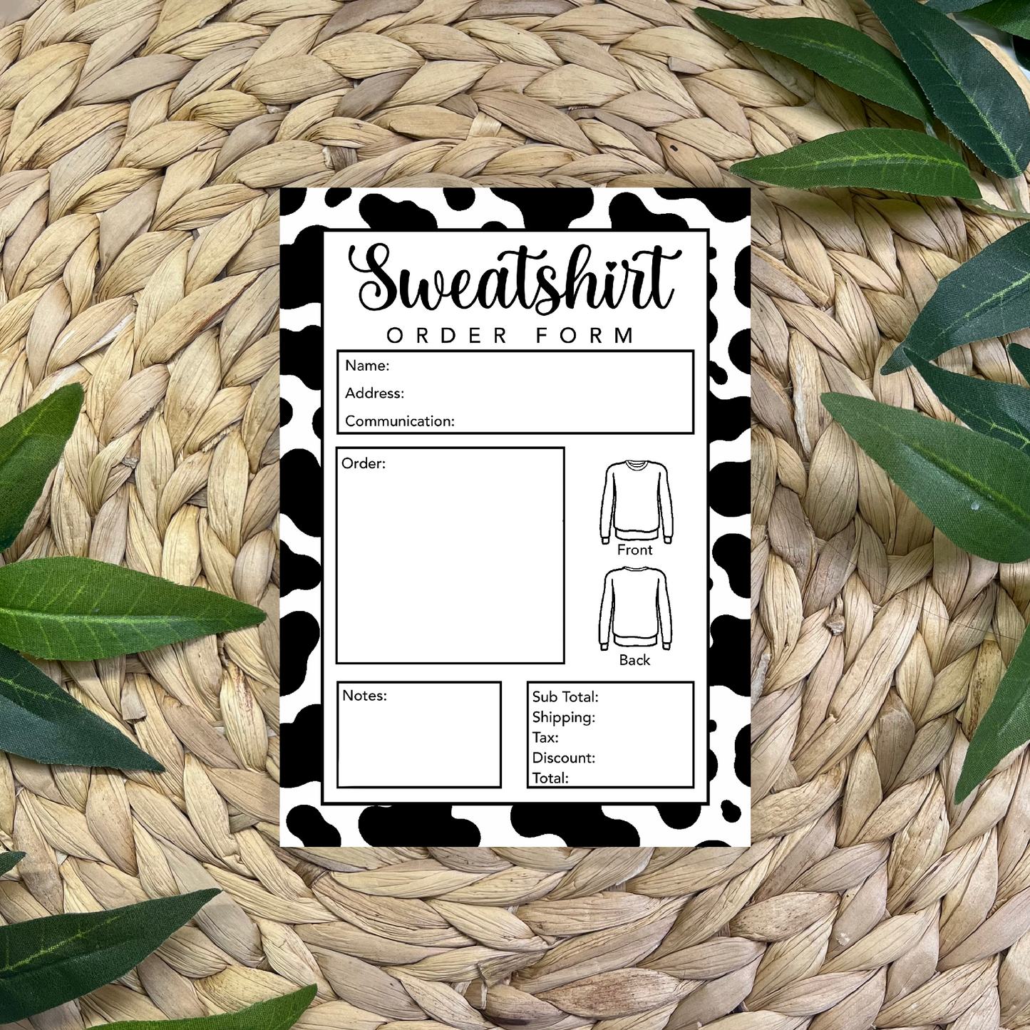 Sweatshirt Order Form Pad (50 pgs- 5x7 inches)