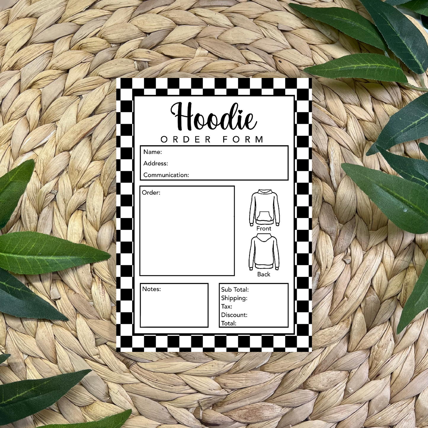 Hoodie Order Form Pad (50 pgs- 5x7 inches)