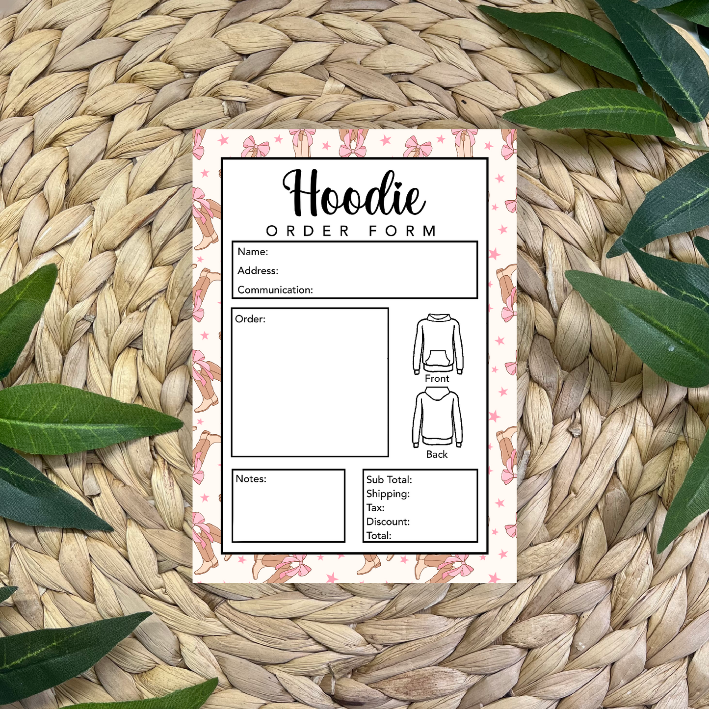 Hoodie Order Form Pad (50 pgs- 5x7 inches)