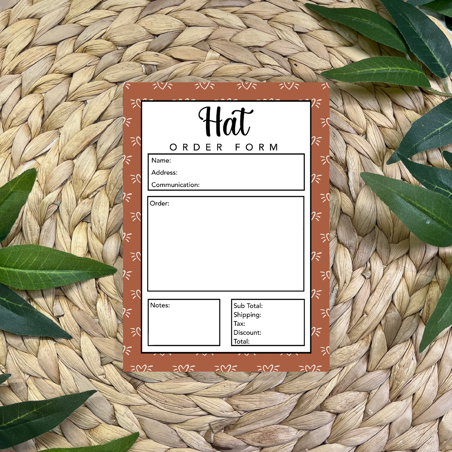 Hat Order Form Pad (50 pgs- 5x7 inches)
