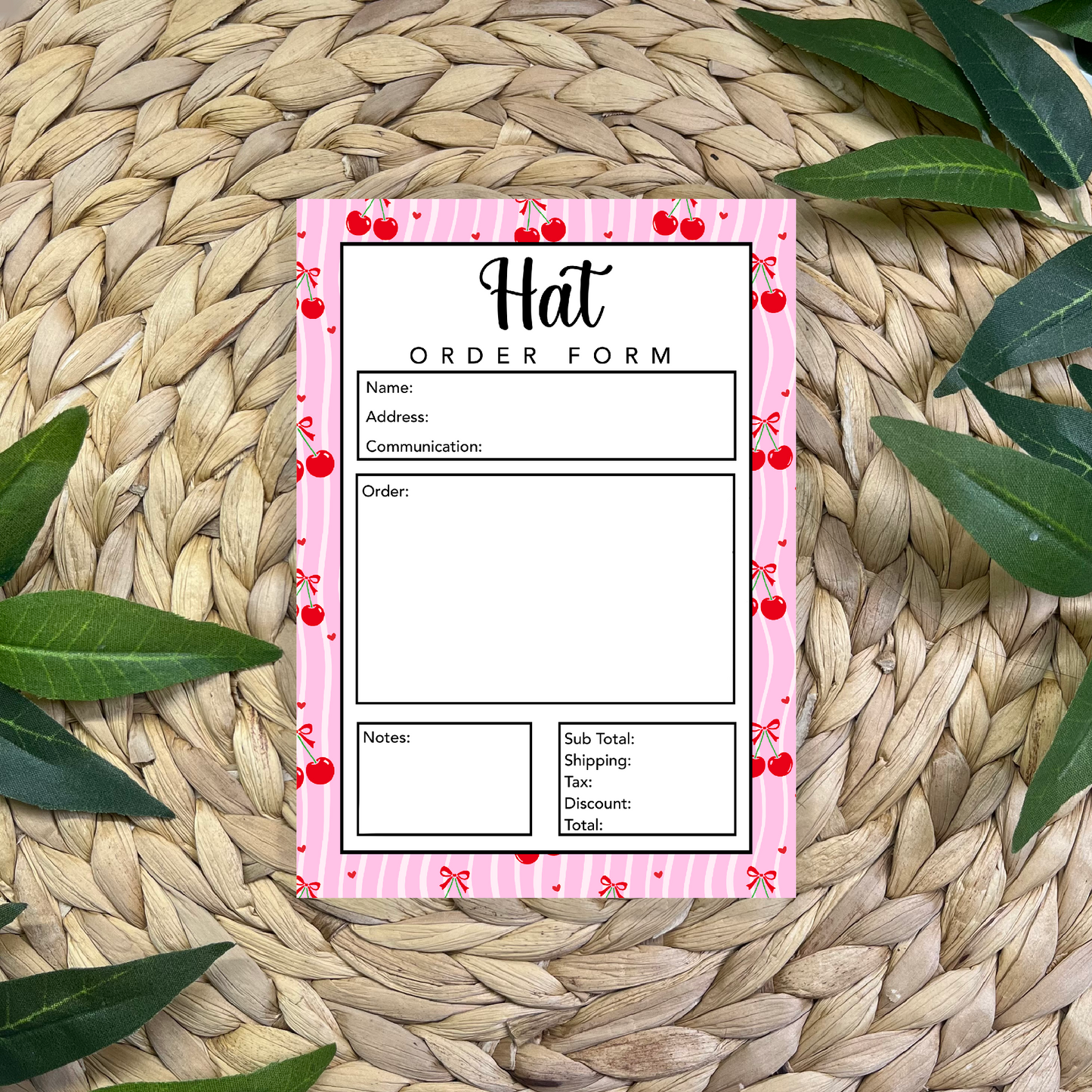 Hat Order Form Pad (50 pgs- 5x7 inches)