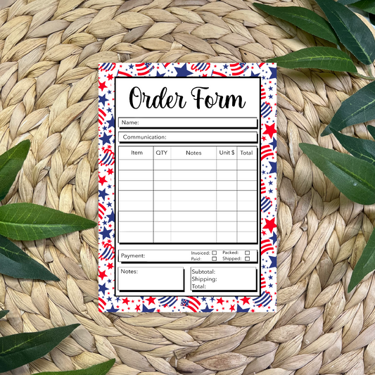 Independence Day Order Form Pad