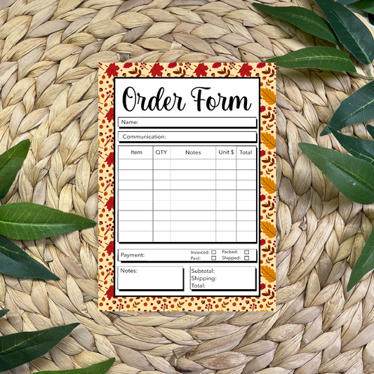 Fall Leaves Order Form Pad
