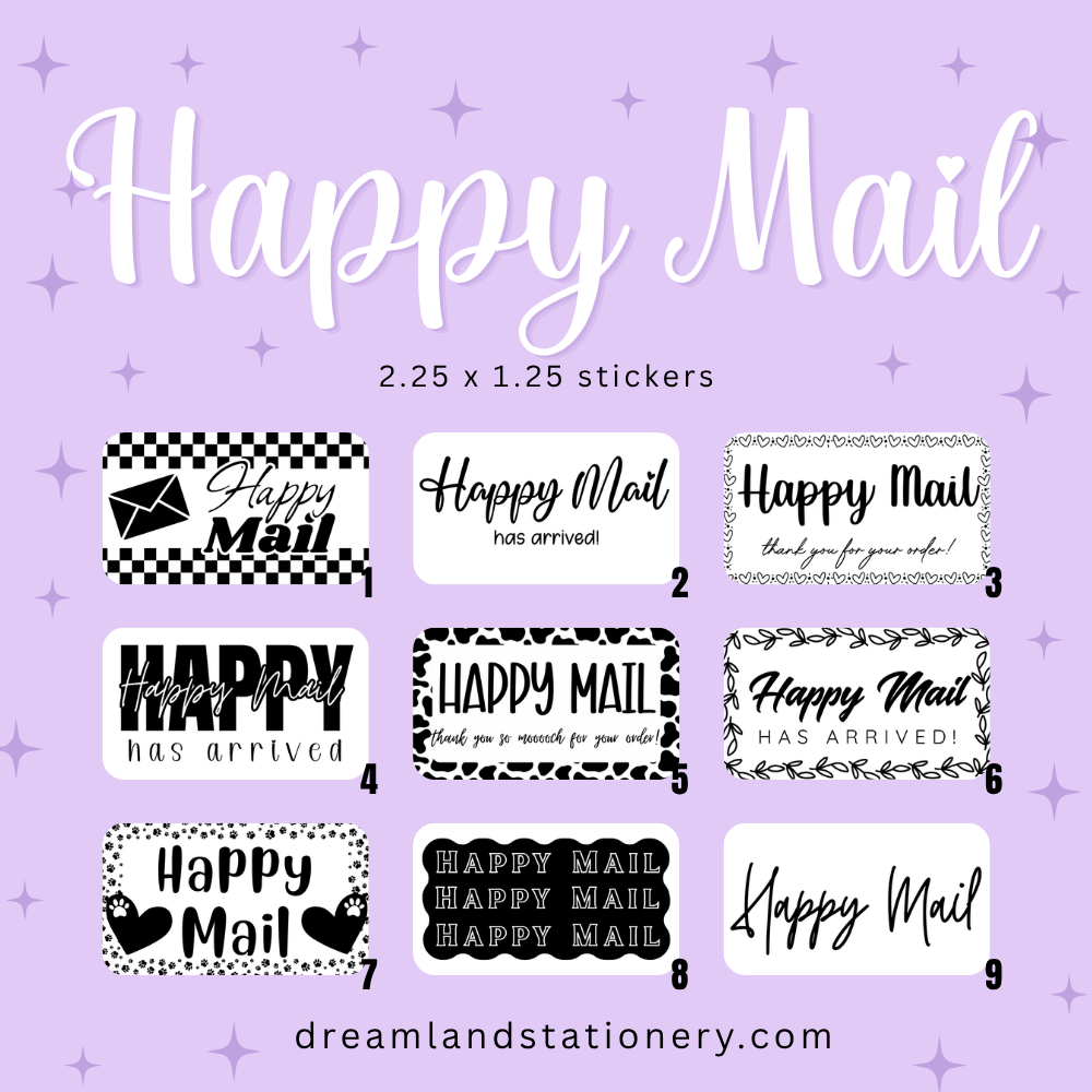 Happy Mail Packaging Stickers (100 count-1.25x2.25 Stickers)