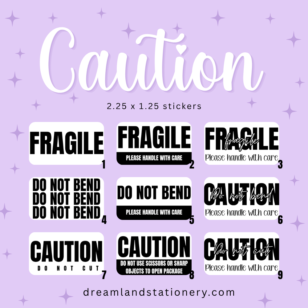 Caution Packaging Stickers (100 count-1.25x2.25 Stickers)