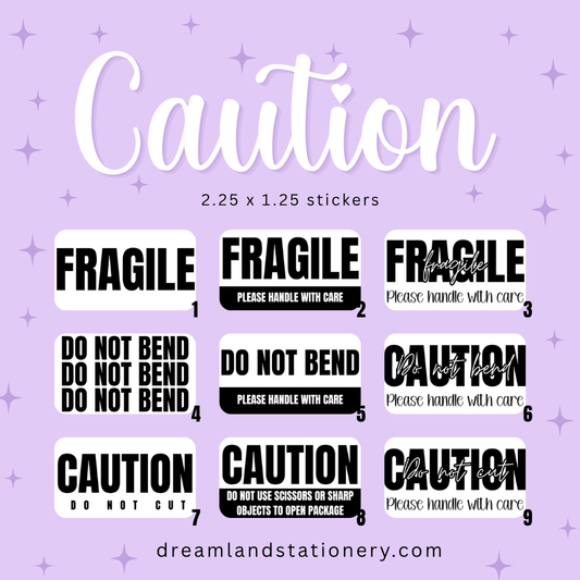 Caution Packaging Stickers (100 count-1.25x2.25 Stickers)