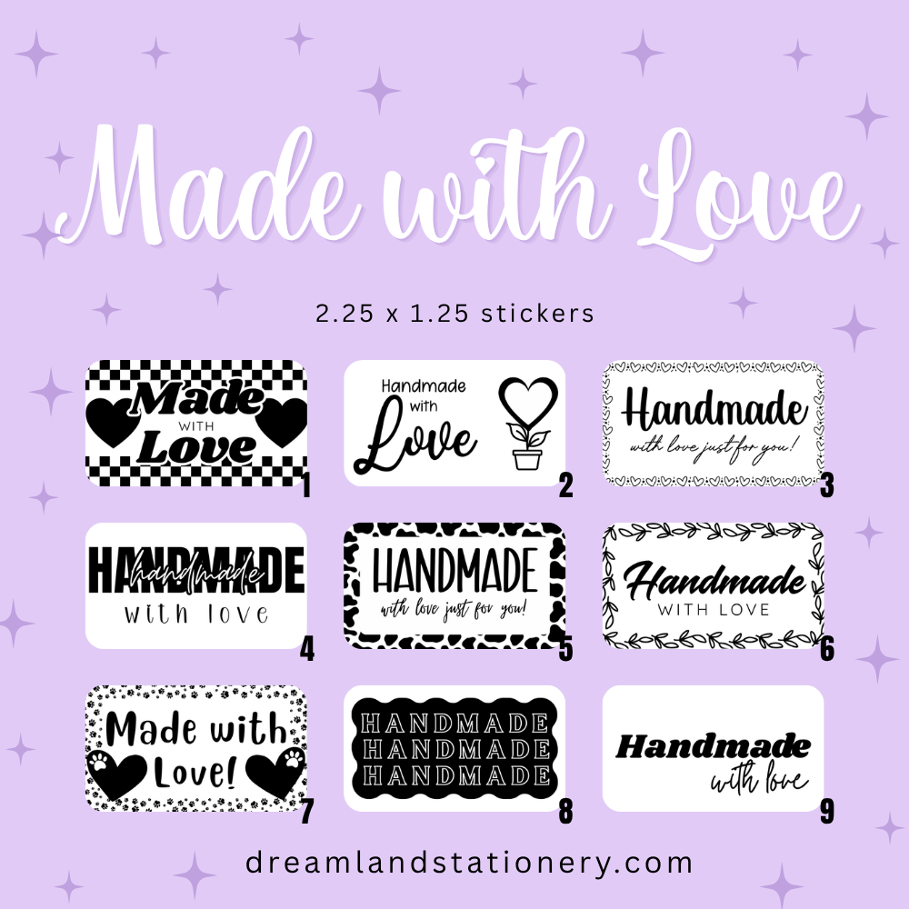Made with Love Packaging Stickers (100 count-1.25x2.25 Stickers)