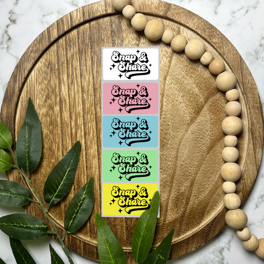 Snap and Share Packaging Sticker (100 count-1.25x2.25 Stickers)