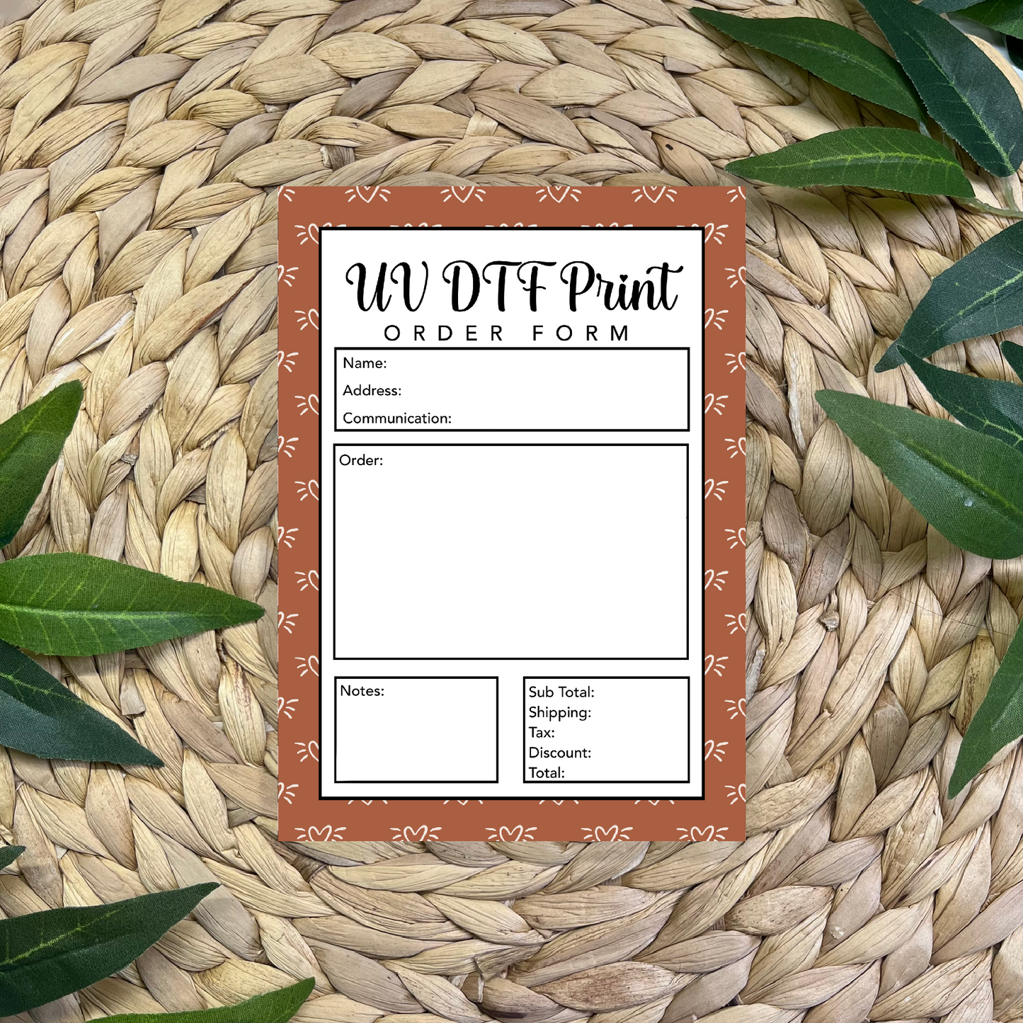 UV DTF Prints Order Form Pad (50 pgs- 5x7 inches)