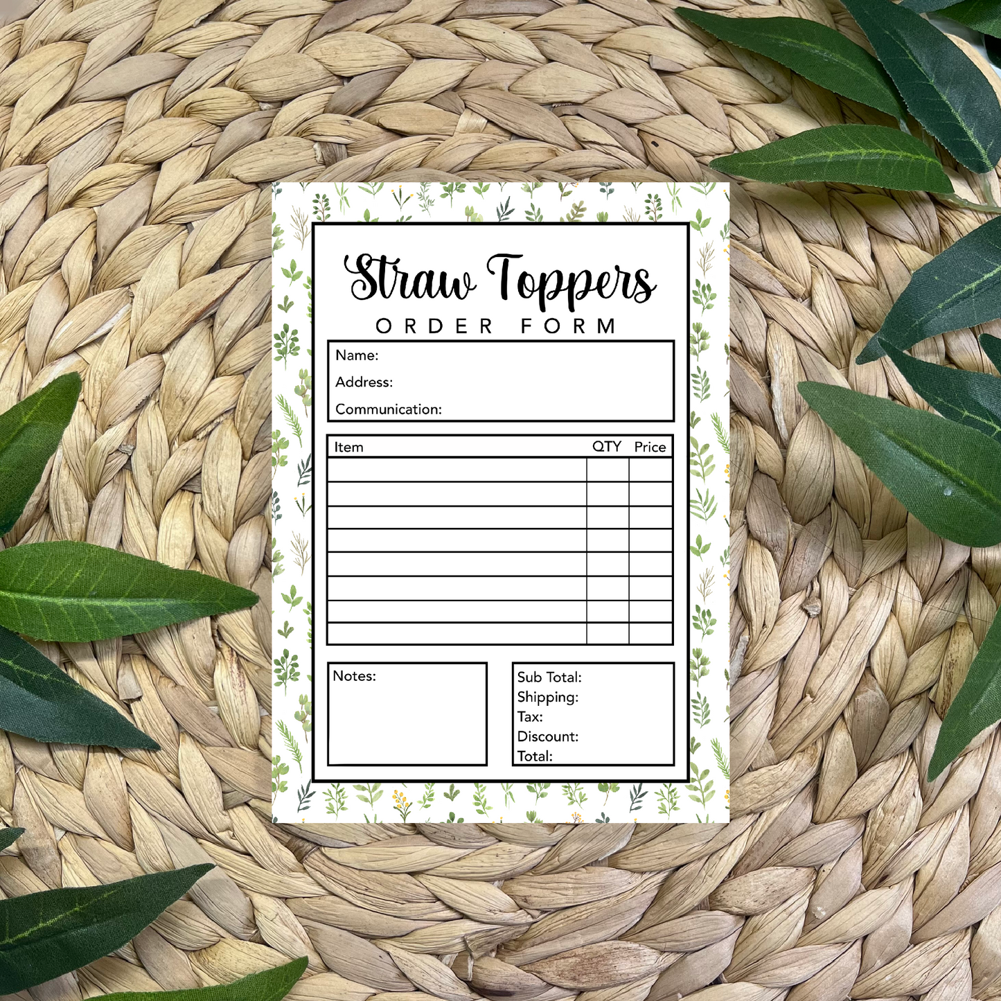 Straw Topper Order Form Pad (50 pgs- 5x7 inches)