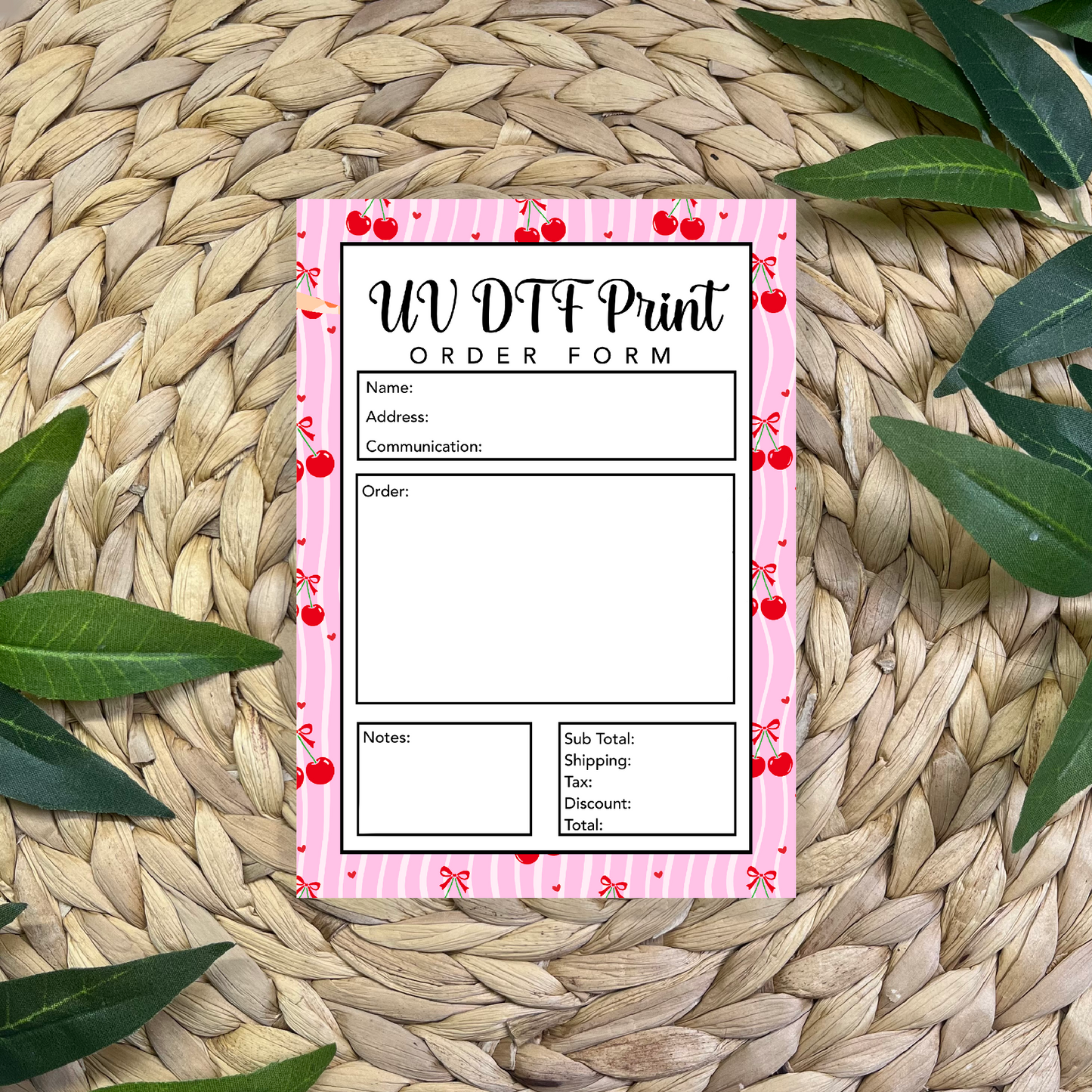 UV DTF Prints Order Form Pad (50 pgs- 5x7 inches)