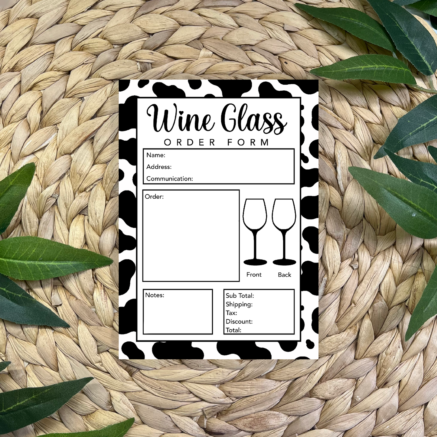 Wine Glass Order Form Pad (50 pgs- 5x7 inches)