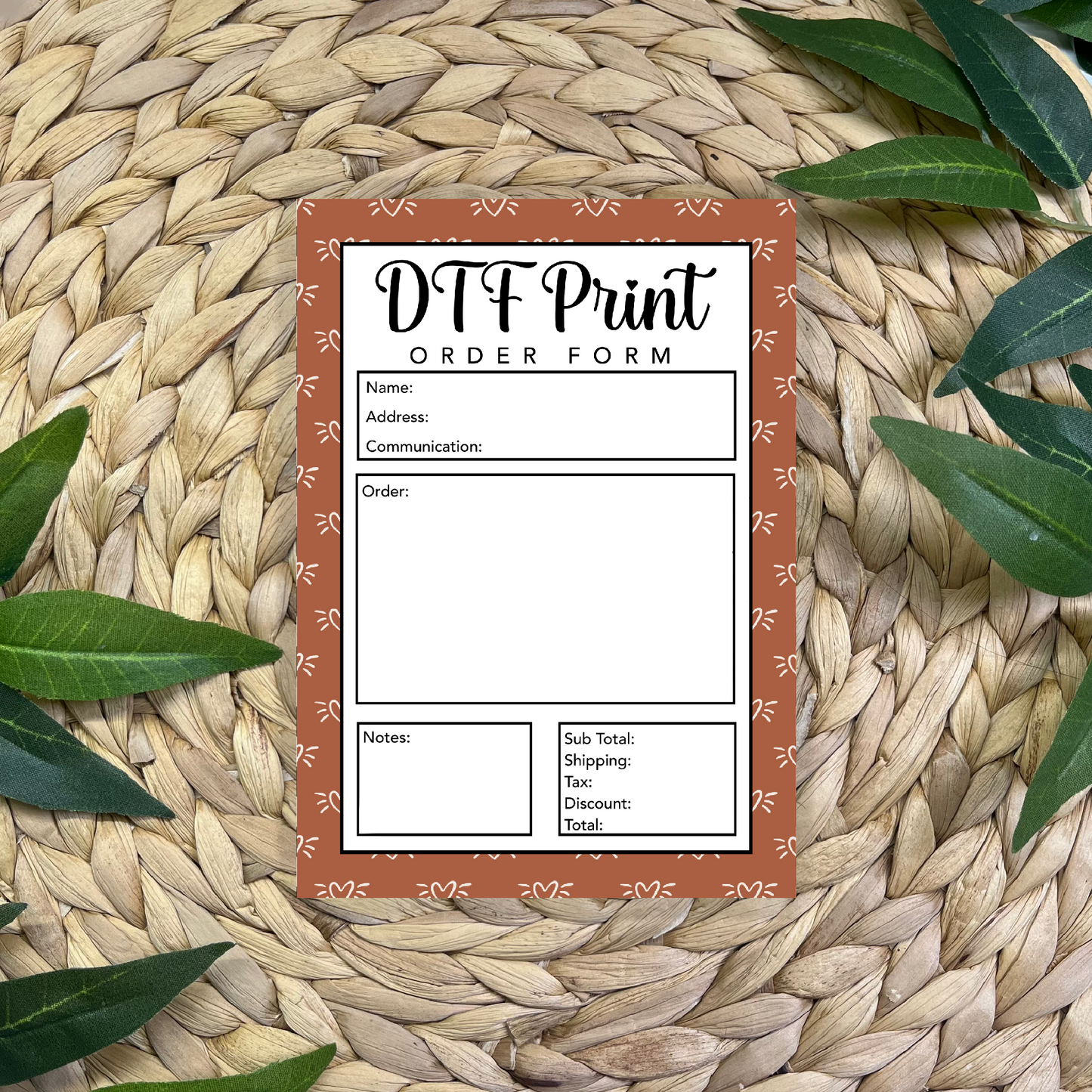 DTF Prints Order Form Pad (50 pgs- 5x7 inches)