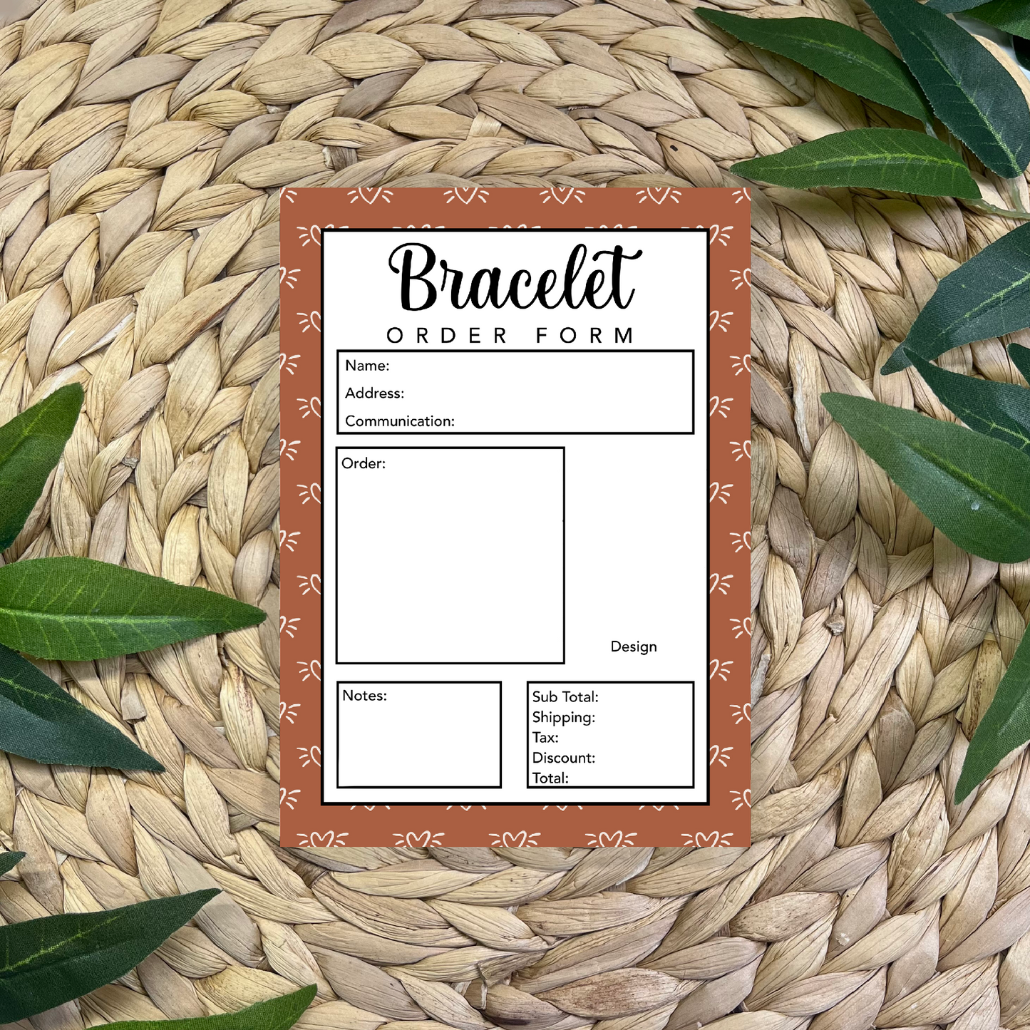 Bracelet Order Form Pad (50 pgs- 5x7 inches)
