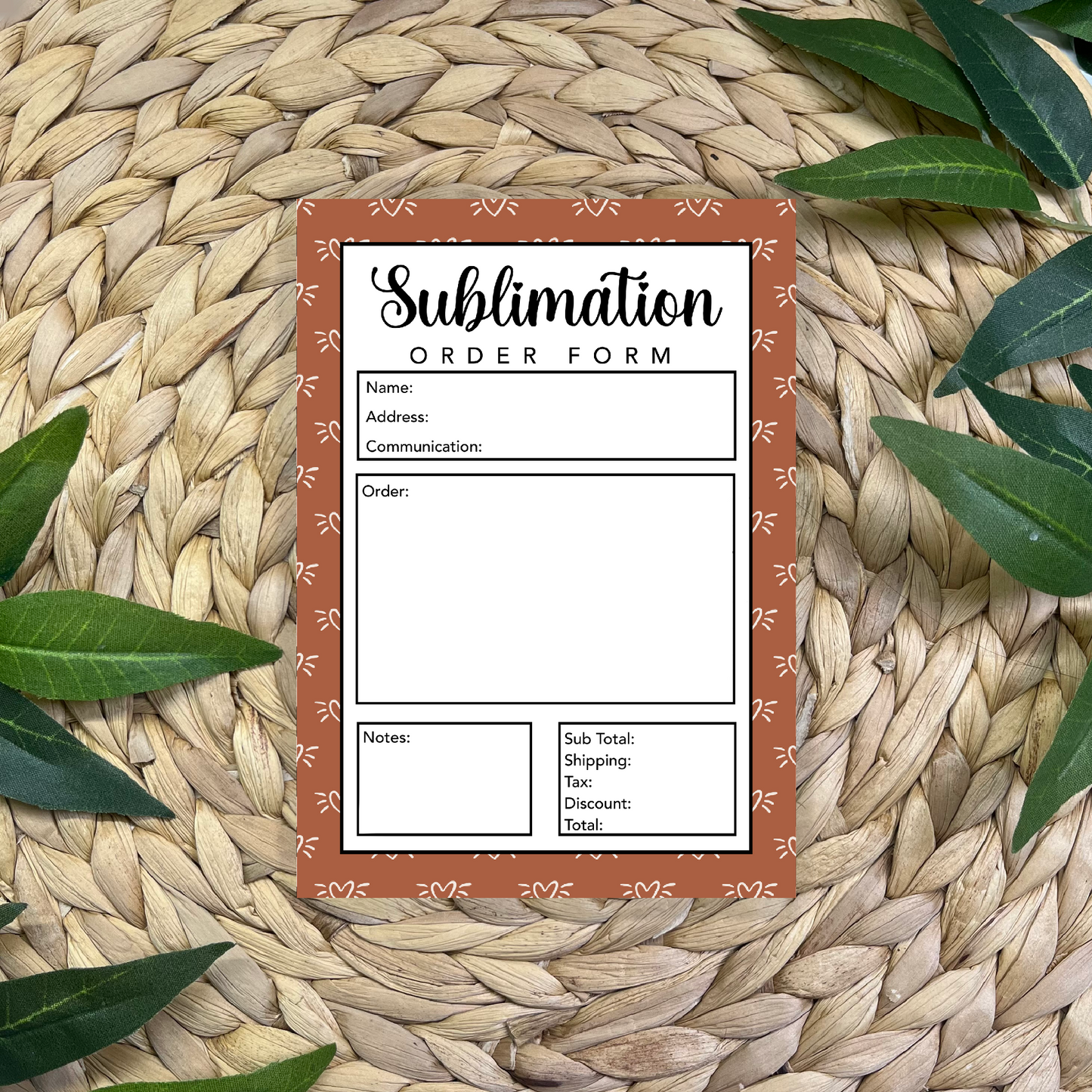 Sublimation Order Form Pad (50 pgs- 5x7 inches)