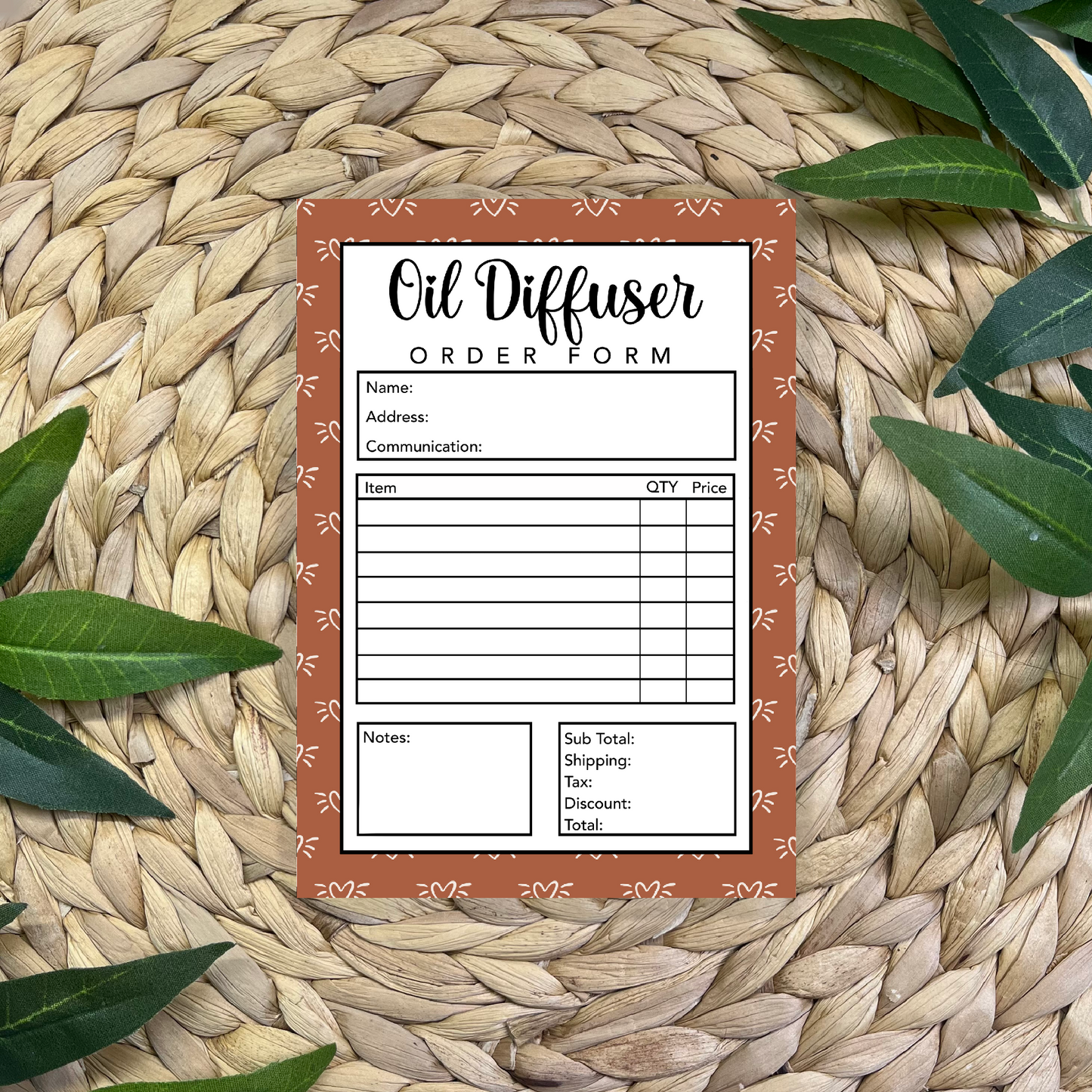 Oil Diffuser Order Form Pad (50 pgs- 5x7 inches)