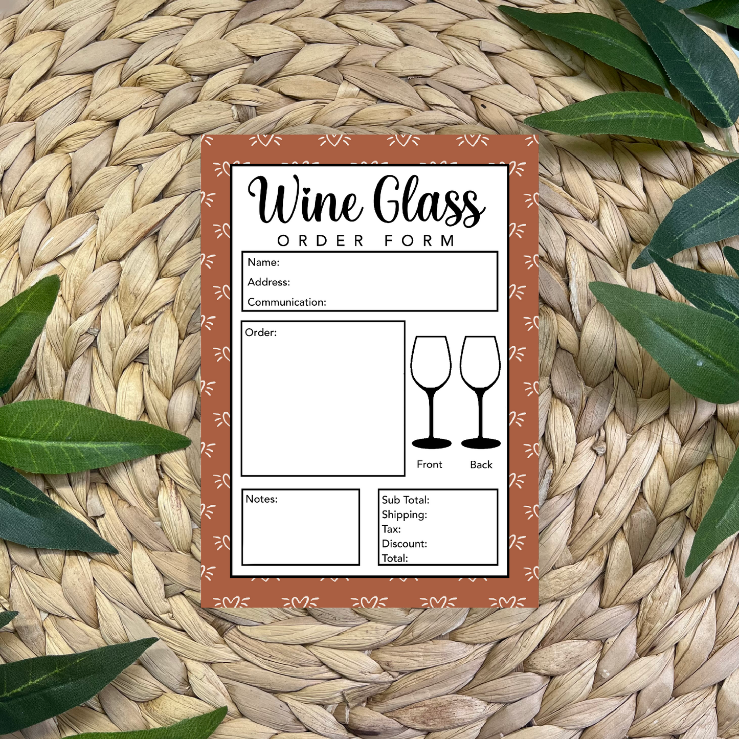 Wine Glass Order Form Pad (50 pgs- 5x7 inches)