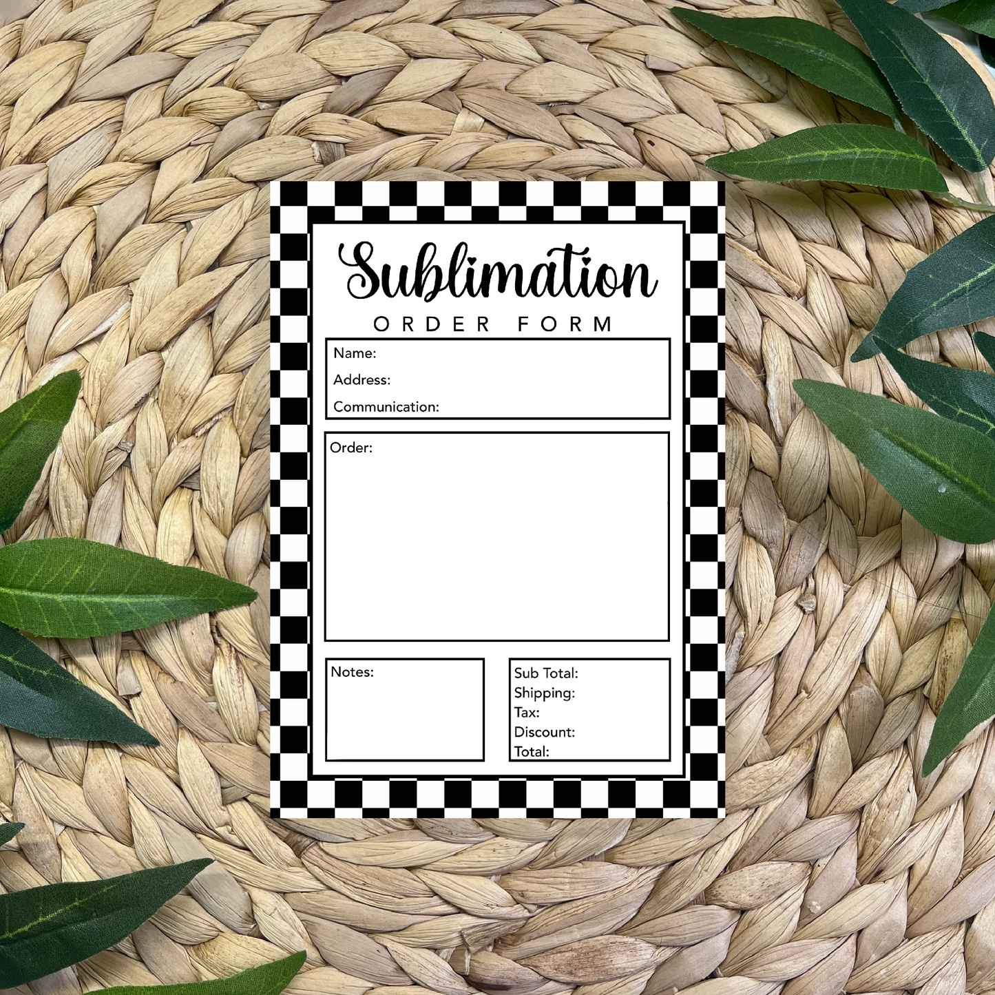 Sublimation Order Form Pad (50 pgs- 5x7 inches)