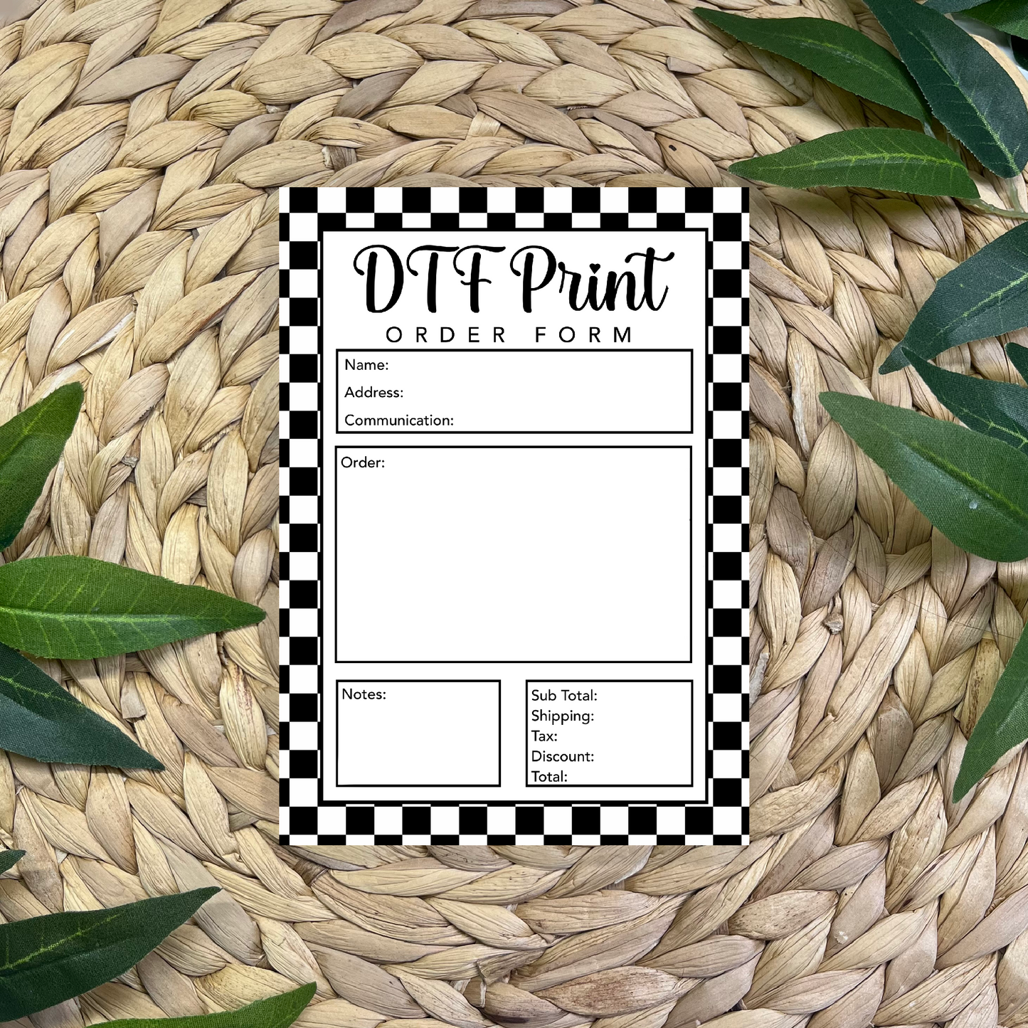 DTF Prints Order Form Pad (50 pgs- 5x7 inches)