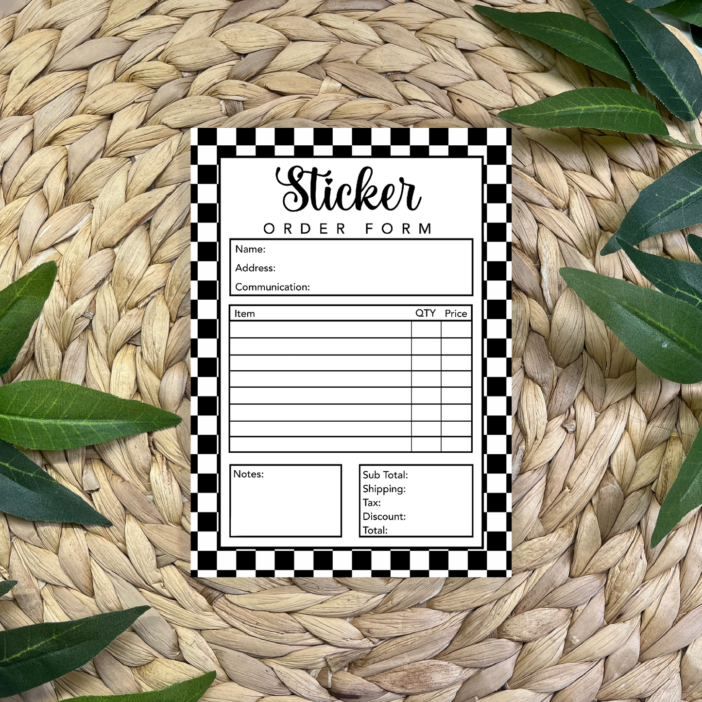 Sticker Order Form Pad (50 pgs- 5x7 inches)
