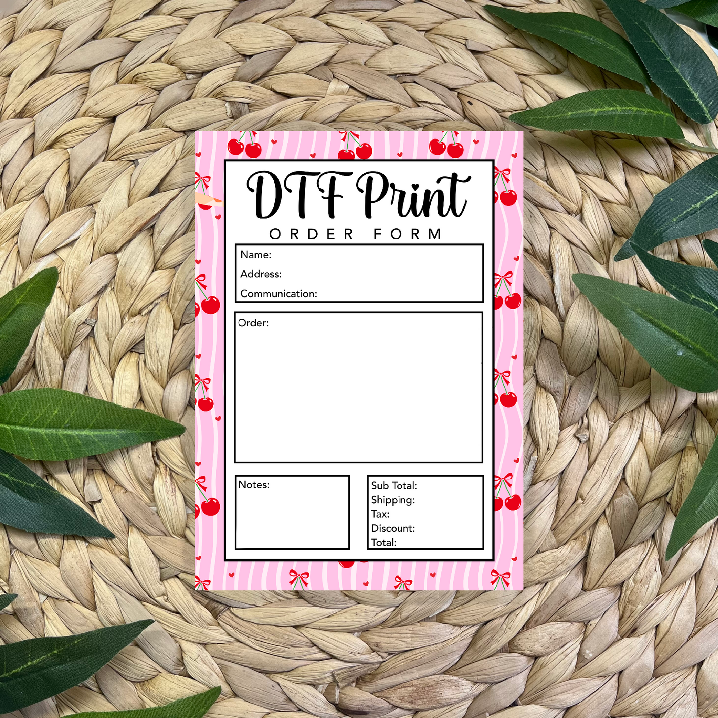 DTF Prints Order Form Pad (50 pgs- 5x7 inches)