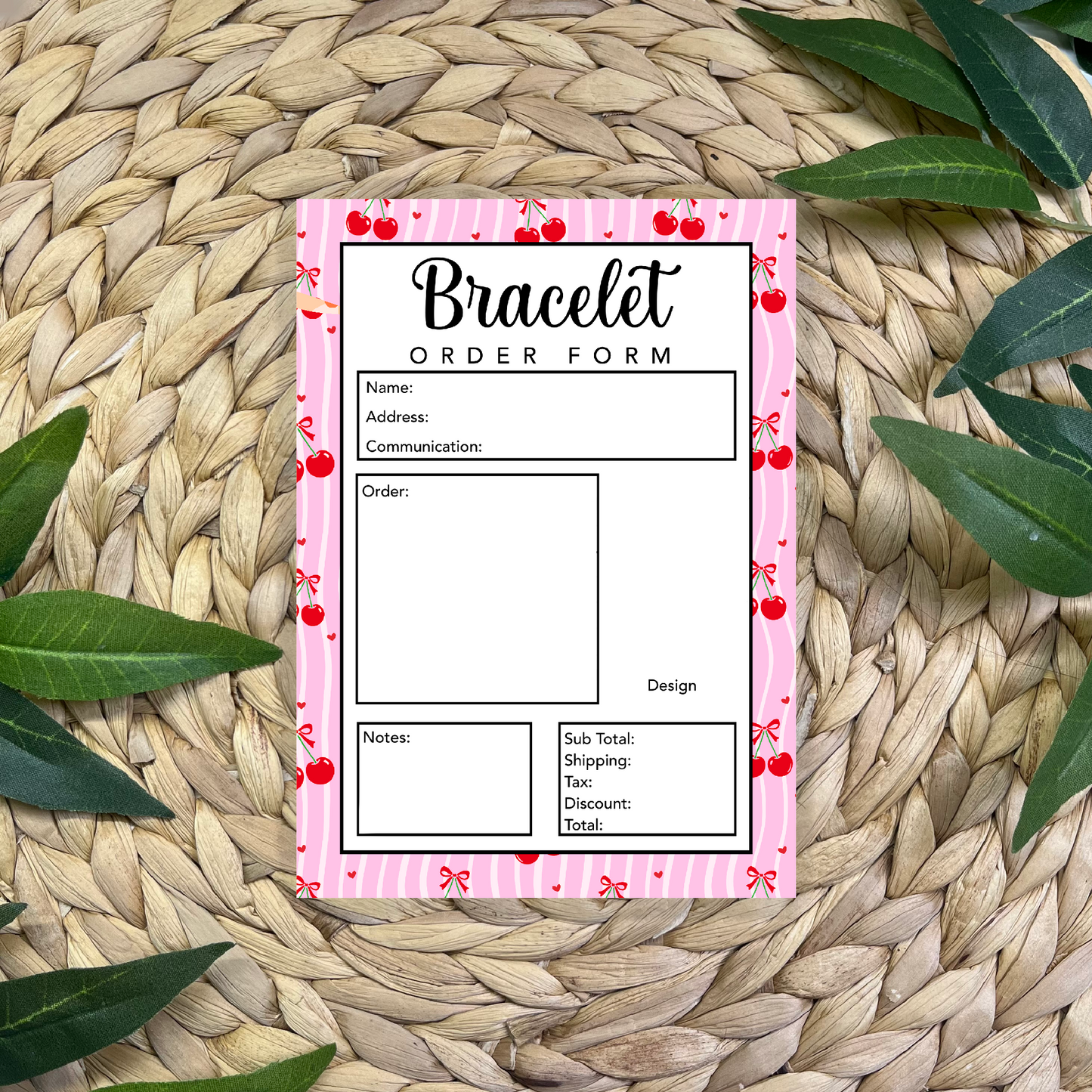 Bracelet Order Form Pad (50 pgs- 5x7 inches)