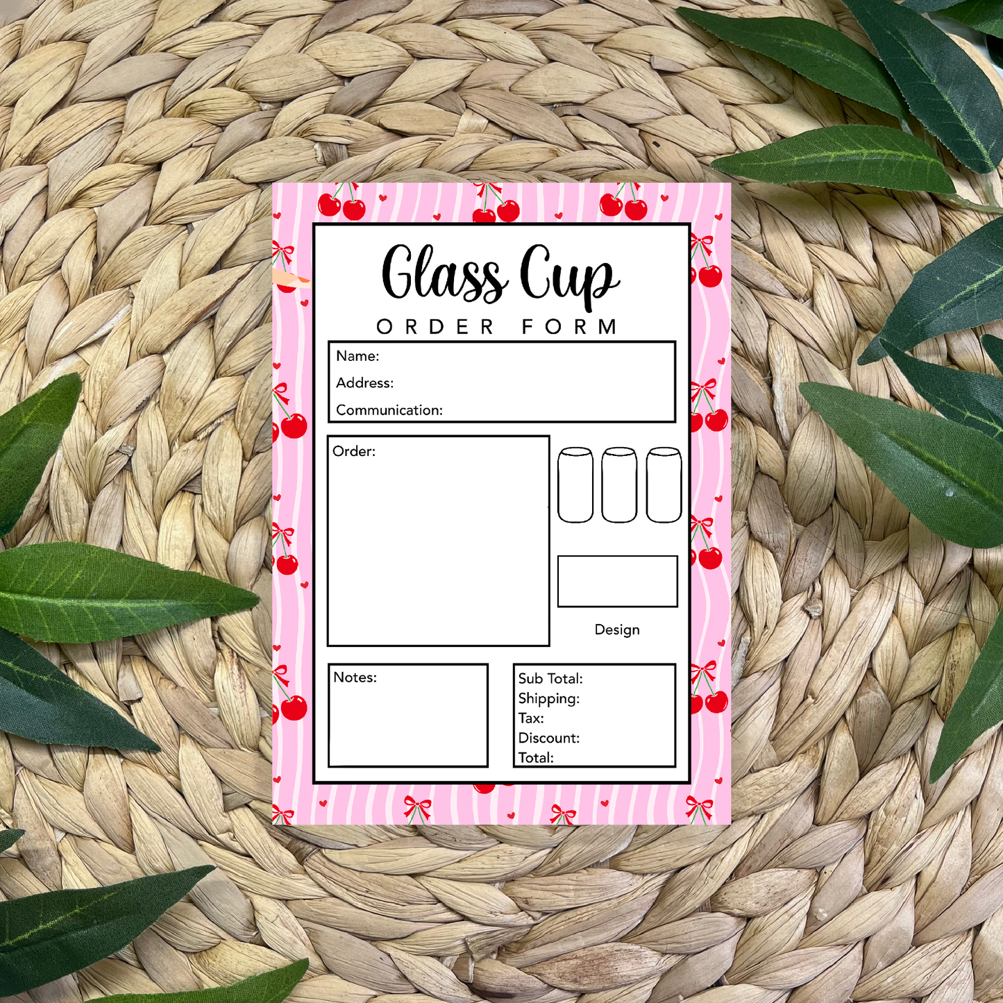 Glass Cup Order Form Pad (50 pgs- 5x7 inches)