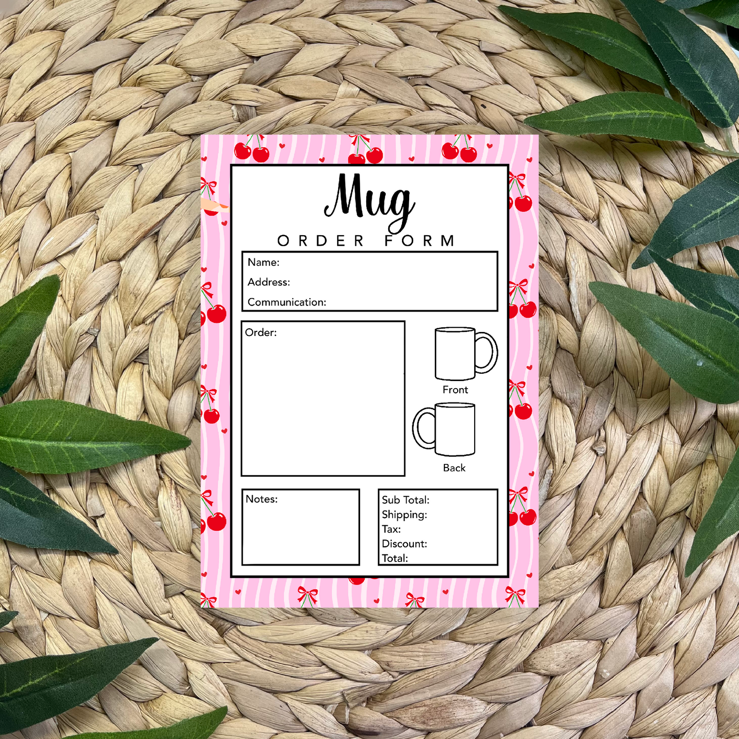 Mug Order Form Pad (50 pgs- 5x7 inches)